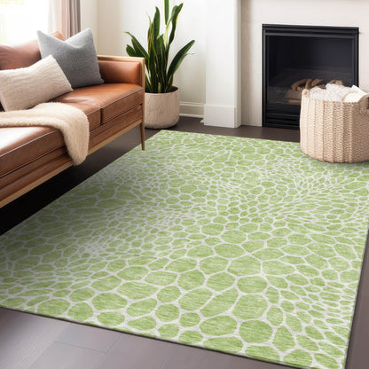 Tabselect Home Line 5' X 8' Artichoke Green And Ivory Geometric Washable Indoor Outdoor Area Rug