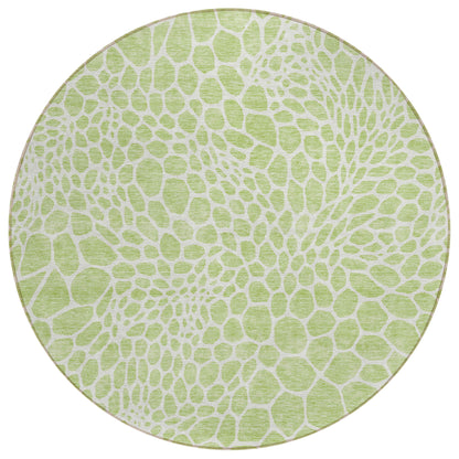 Tabselect Home Line 8' Artichoke Green And Ivory Round Geometric Washable Indoor Outdoor Area Rug