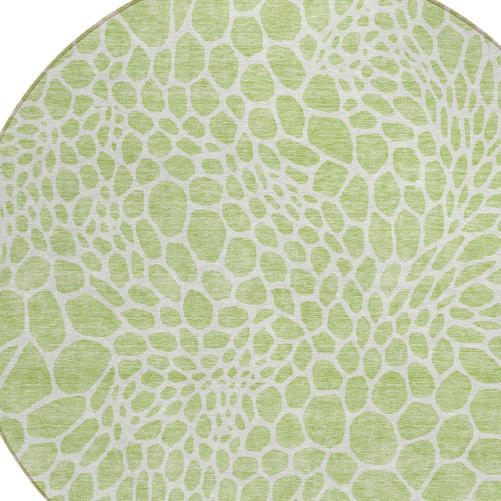 Tabselect Home Line 8' Artichoke Green And Ivory Round Geometric Washable Indoor Outdoor Area Rug
