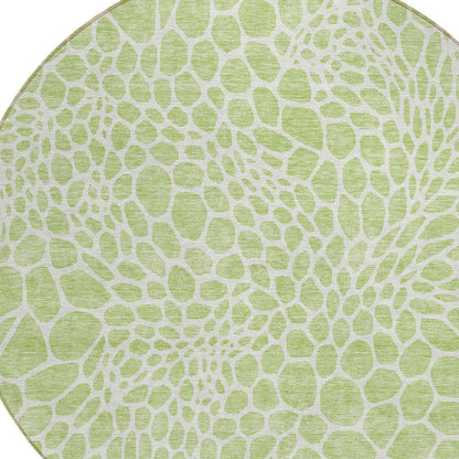 Tabselect Home Line 8' Artichoke Green And Ivory Round Geometric Washable Indoor Outdoor Area Rug