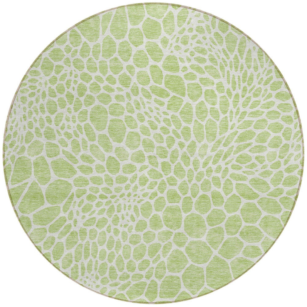Tabselect Home Line 8' Artichoke Green And Ivory Round Geometric Washable Indoor Outdoor Area Rug