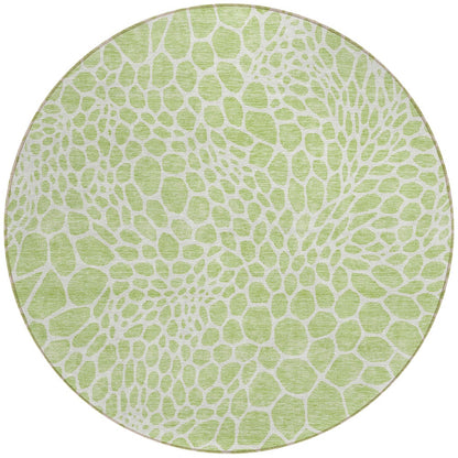 Tabselect Home Line 8' Artichoke Green And Ivory Round Geometric Washable Indoor Outdoor Area Rug