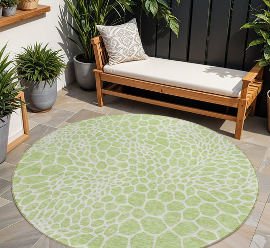 Tabselect Home Line 8' Artichoke Green And Ivory Round Geometric Washable Indoor Outdoor Area Rug