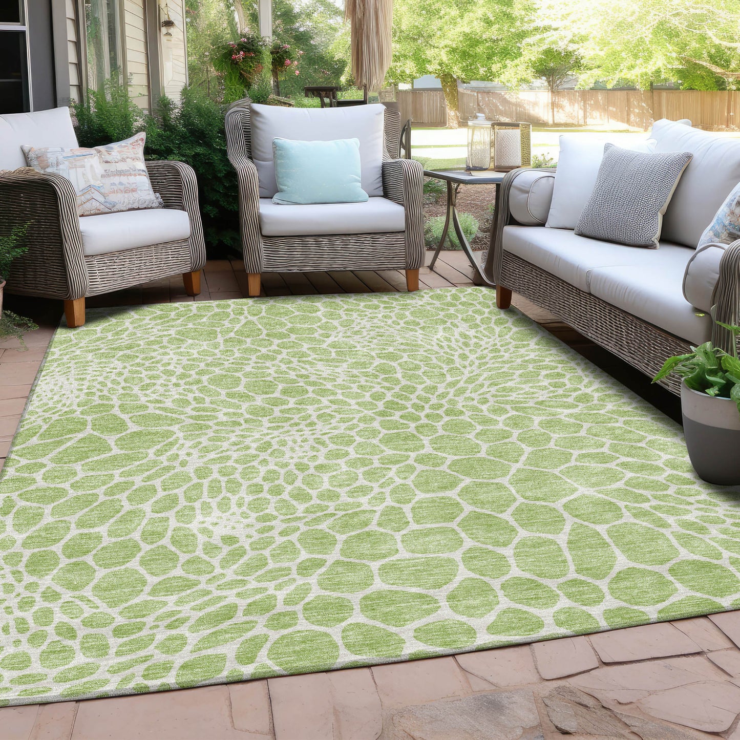 Tabselect Home Line 8' X 10' Artichoke Green And Ivory Geometric Washable Indoor Outdoor Area Rug