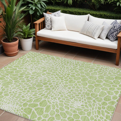 Tabselect Home Line 9' X 12' Artichoke Green And Ivory Geometric Washable Indoor Outdoor Area Rug