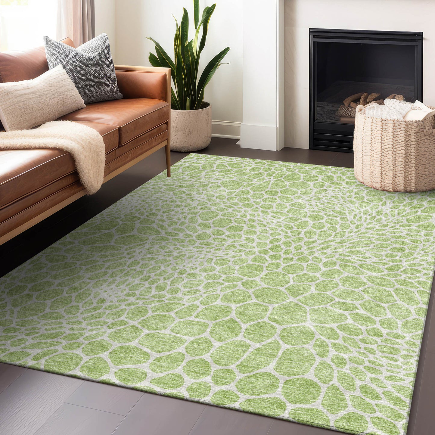 Tabselect Home Line 9' X 12' Artichoke Green And Ivory Geometric Washable Indoor Outdoor Area Rug