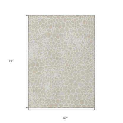 Tabselect Home Line 5' X 8' Beige And Ivory Geometric Washable Indoor Outdoor Area Rug