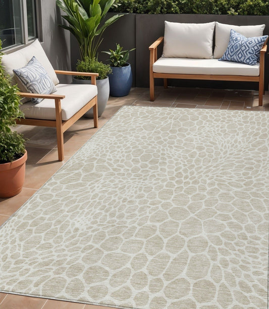 Tabselect Home Line 5' X 8' Beige And Ivory Geometric Washable Indoor Outdoor Area Rug