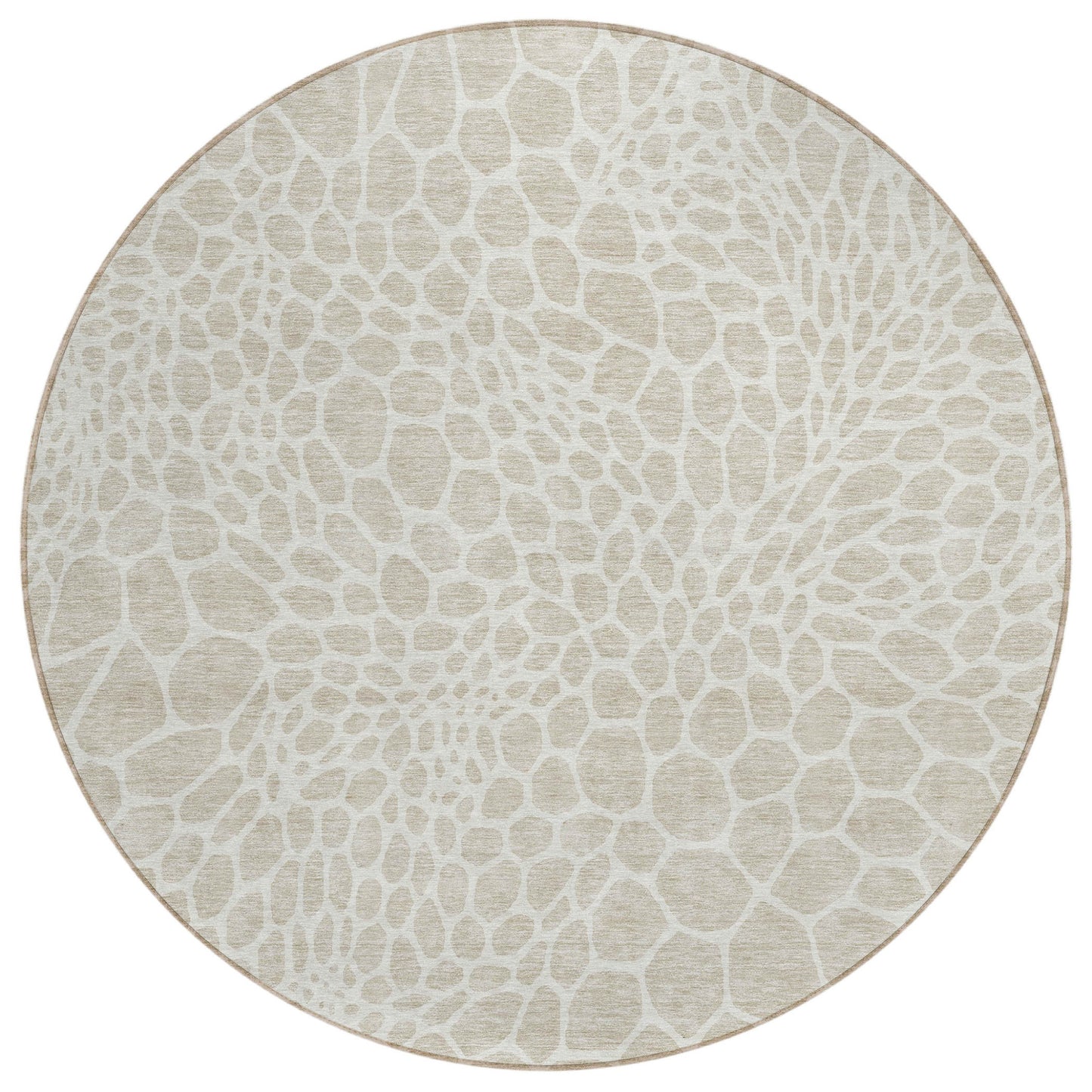 Tabselect Home Line 8' Beige And Ivory Round Geometric Washable Indoor Outdoor Area Rug