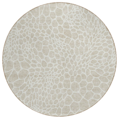 Tabselect Home Line 8' Beige And Ivory Round Geometric Washable Indoor Outdoor Area Rug
