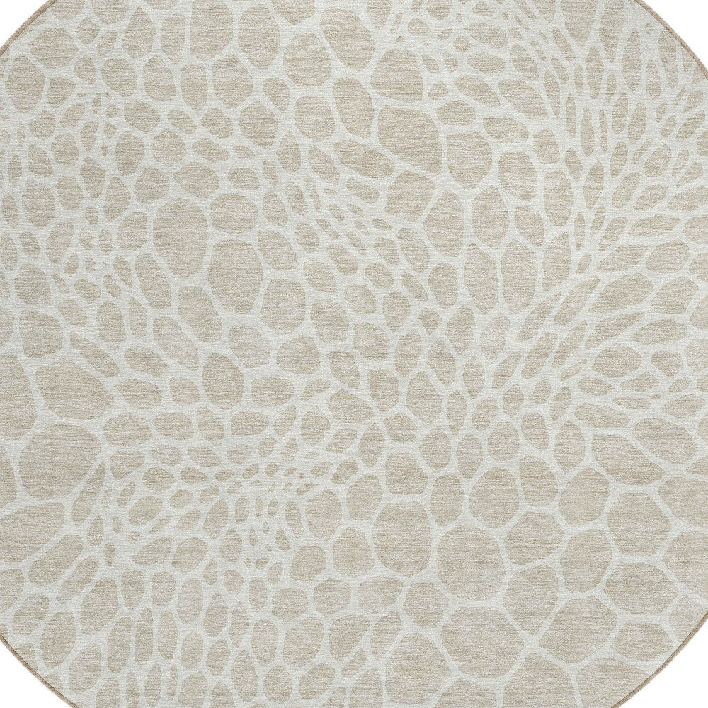 Tabselect Home Line 8' Beige And Ivory Round Geometric Washable Indoor Outdoor Area Rug