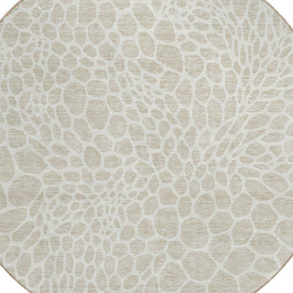 Tabselect Home Line 8' Beige And Ivory Round Geometric Washable Indoor Outdoor Area Rug