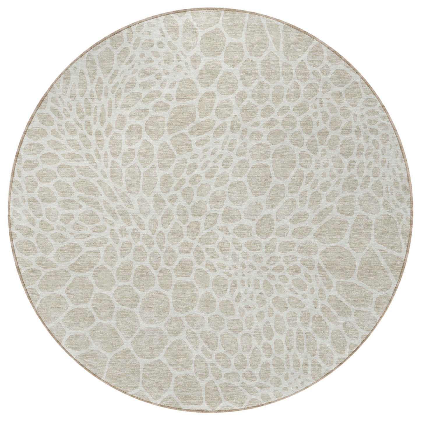 Tabselect Home Line 8' Beige And Ivory Round Geometric Washable Indoor Outdoor Area Rug