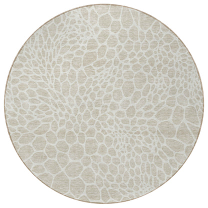 Tabselect Home Line 8' Beige And Ivory Round Geometric Washable Indoor Outdoor Area Rug