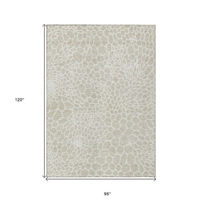 Tabselect Home Line 8' X 10' Beige And Ivory Geometric Washable Indoor Outdoor Area Rug