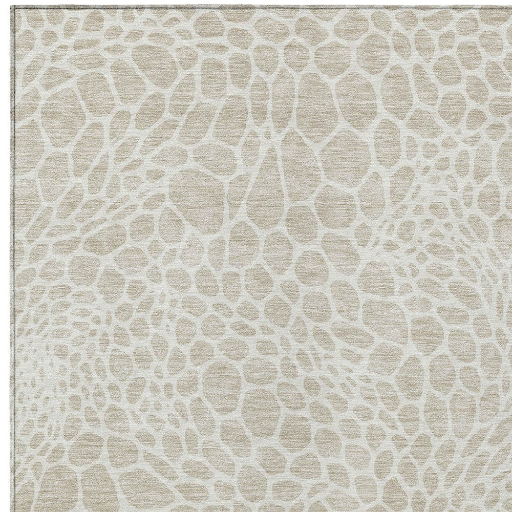 Tabselect Home Line 8' X 10' Beige And Ivory Geometric Washable Indoor Outdoor Area Rug