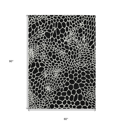 Tabselect Home Line 5' X 8' Black And Ivory Geometric Washable Indoor Outdoor Area Rug