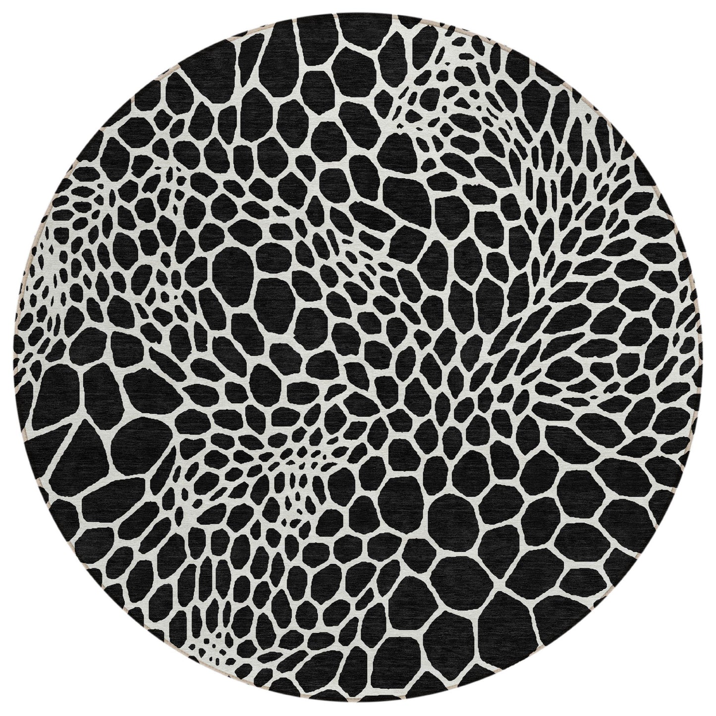 Tabselect Home Line 8' Black And Ivory Round Geometric Washable Indoor Outdoor Area Rug