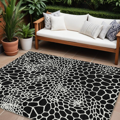 Tabselect Home Line 8' X 10' Black And Ivory Geometric Washable Indoor Outdoor Area Rug