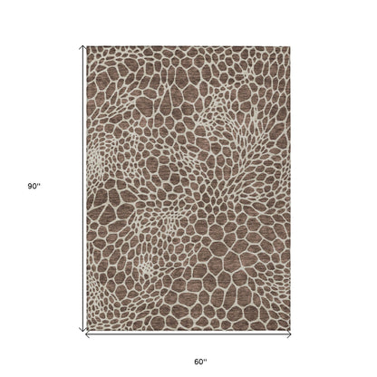 Tabselect Home Line 5' X 8' Brown And Beige Geometric Washable Indoor Outdoor Area Rug