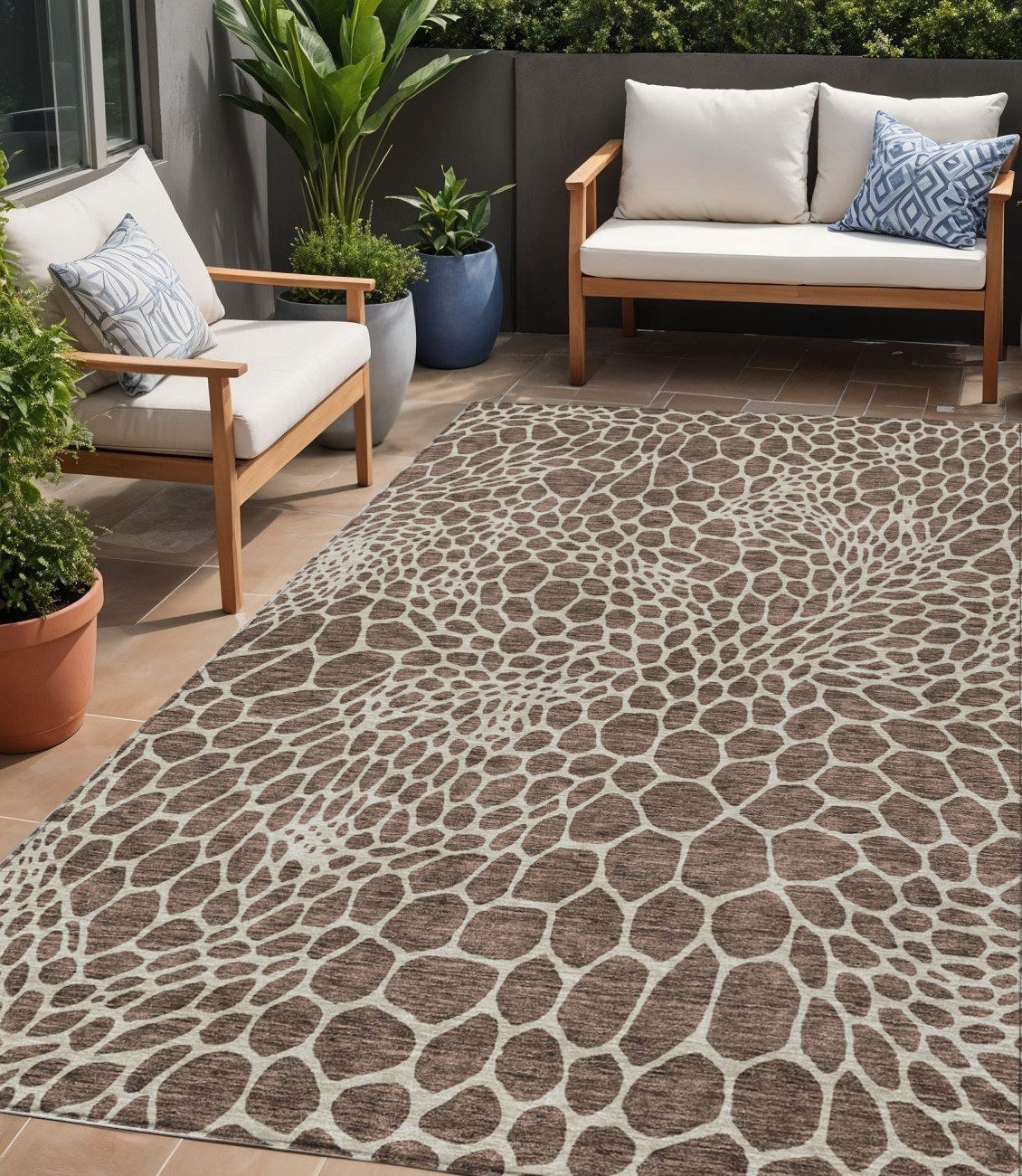 Tabselect Home Line 5' X 8' Brown And Beige Geometric Washable Indoor Outdoor Area Rug