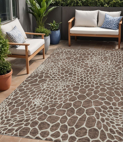 Tabselect Home Line 5' X 8' Brown And Beige Geometric Washable Indoor Outdoor Area Rug