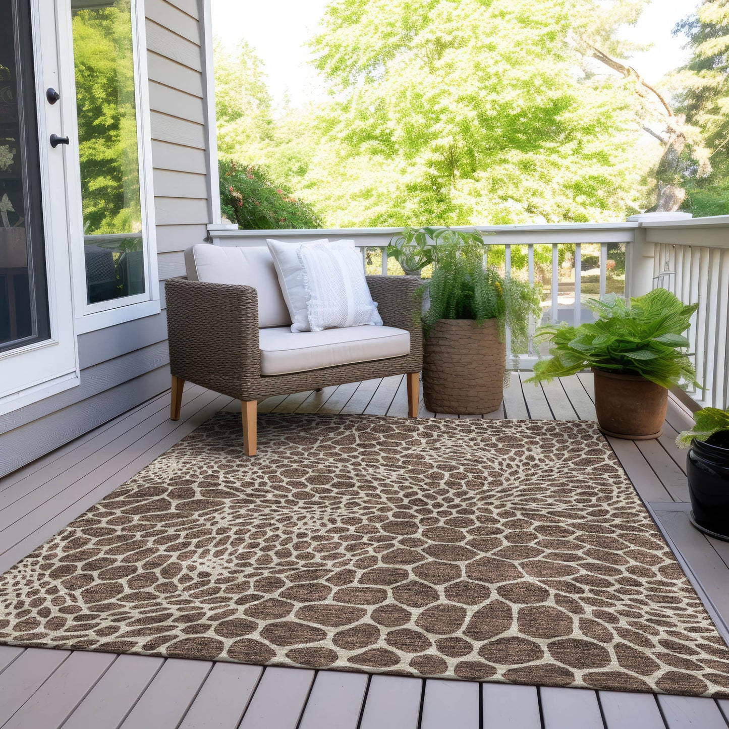 Tabselect Home Line 5' X 8' Brown And Beige Geometric Washable Indoor Outdoor Area Rug