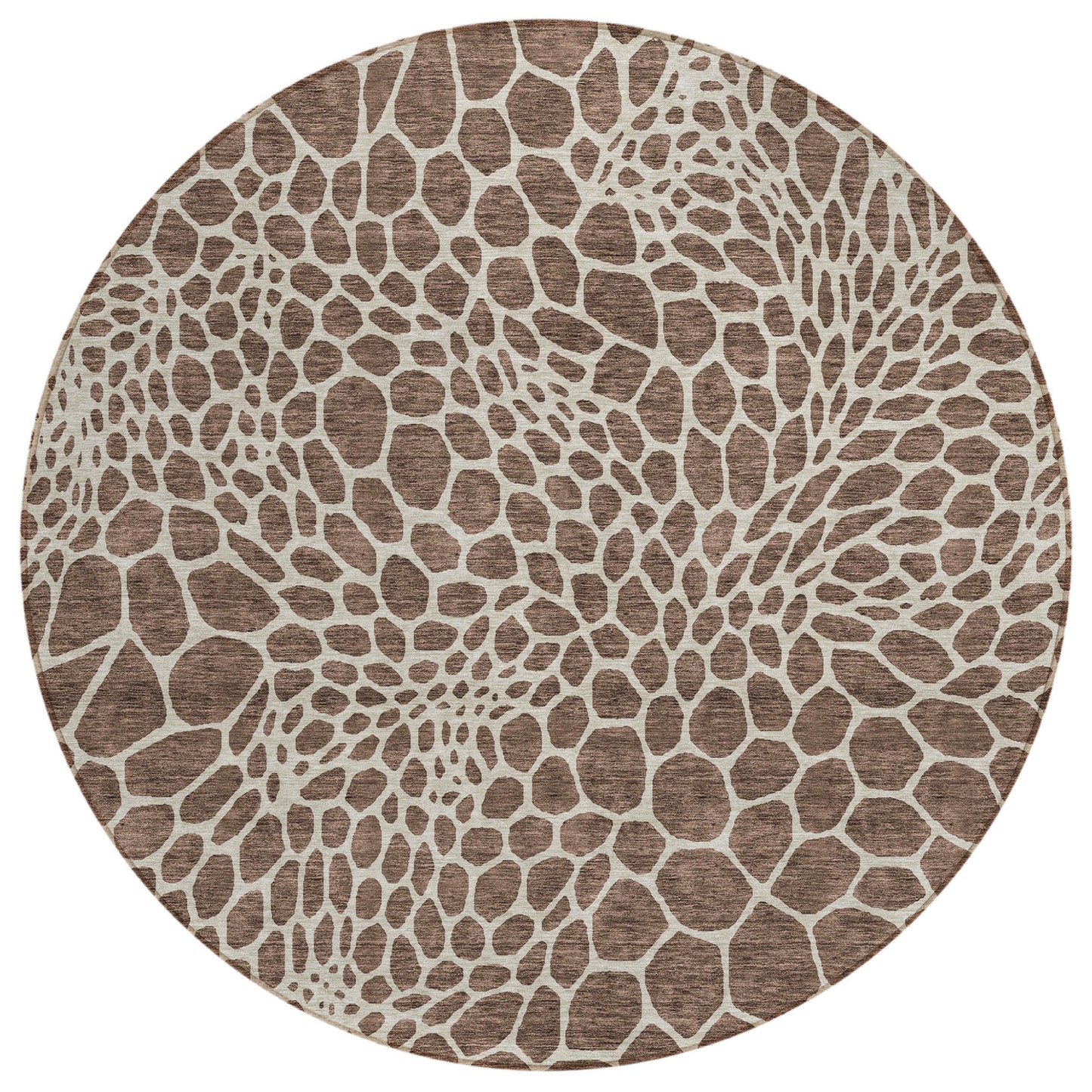Tabselect Home Line 8' Brown And Beige Round Geometric Washable Indoor Outdoor Area Rug
