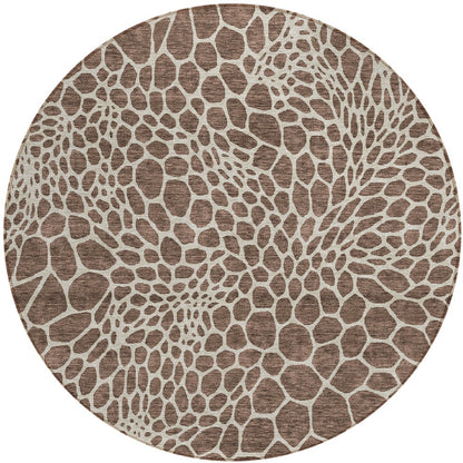 Tabselect Home Line 8' Brown And Beige Round Geometric Washable Indoor Outdoor Area Rug