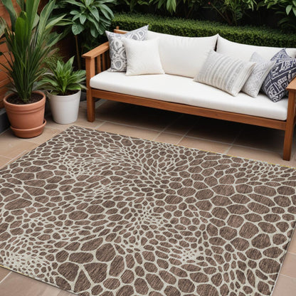 Tabselect Home Line 8' X 10' Brown And Beige Geometric Washable Indoor Outdoor Area Rug