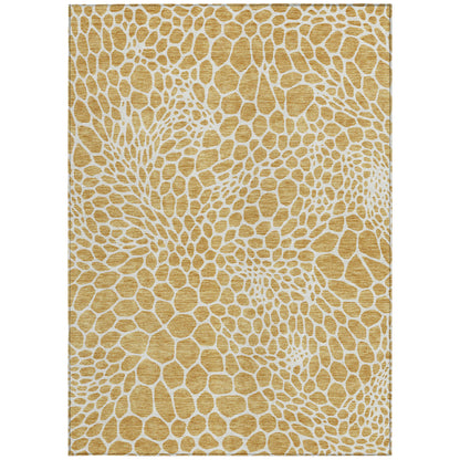 Tabselect Home Line 5' X 8' Gold And Ivory Geometric Washable Indoor Outdoor Area Rug
