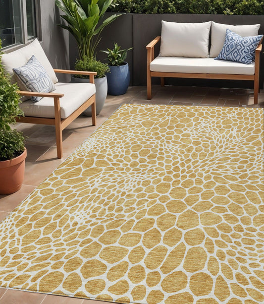 Tabselect Home Line 5' X 8' Gold And Ivory Geometric Washable Indoor Outdoor Area Rug