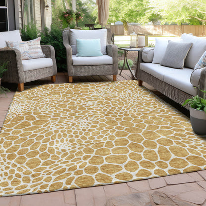 Tabselect Home Line 5' X 8' Gold And Ivory Geometric Washable Indoor Outdoor Area Rug