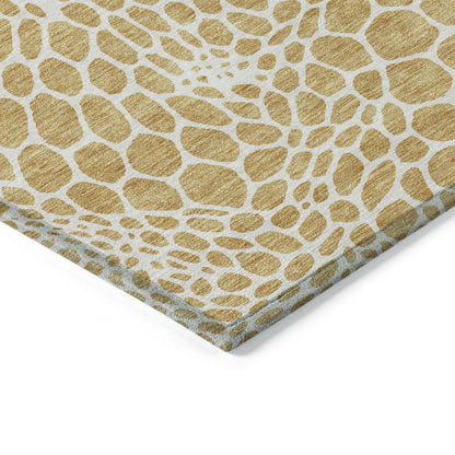 Tabselect Home Line 5' X 8' Gold And Ivory Geometric Washable Indoor Outdoor Area Rug