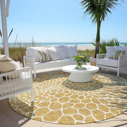 Tabselect Home Line 8' Gold And Ivory Round Geometric Washable Indoor Outdoor Area Rug