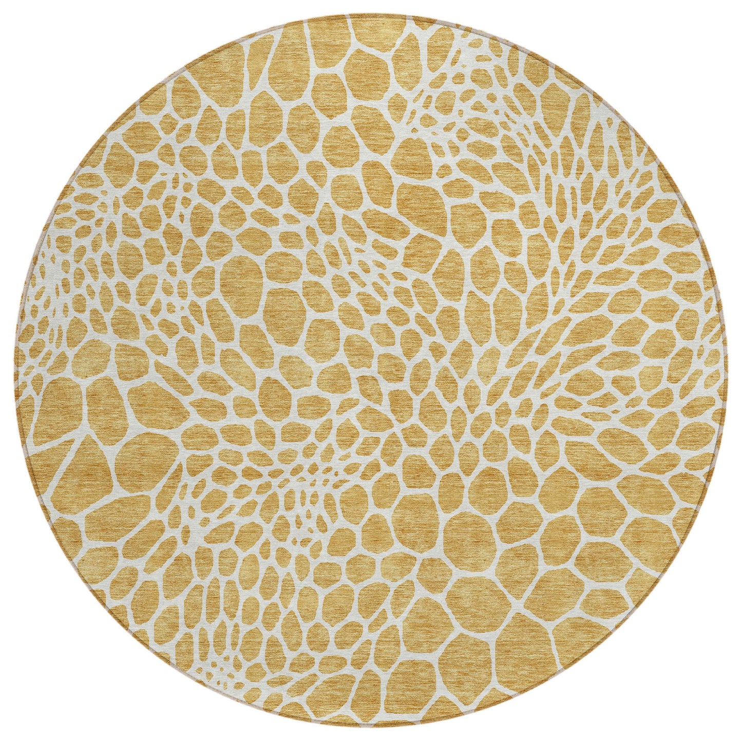 Tabselect Home Line 8' Gold And Ivory Round Geometric Washable Indoor Outdoor Area Rug