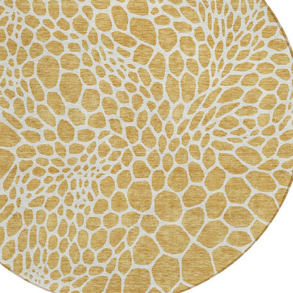 Tabselect Home Line 8' Gold And Ivory Round Geometric Washable Indoor Outdoor Area Rug