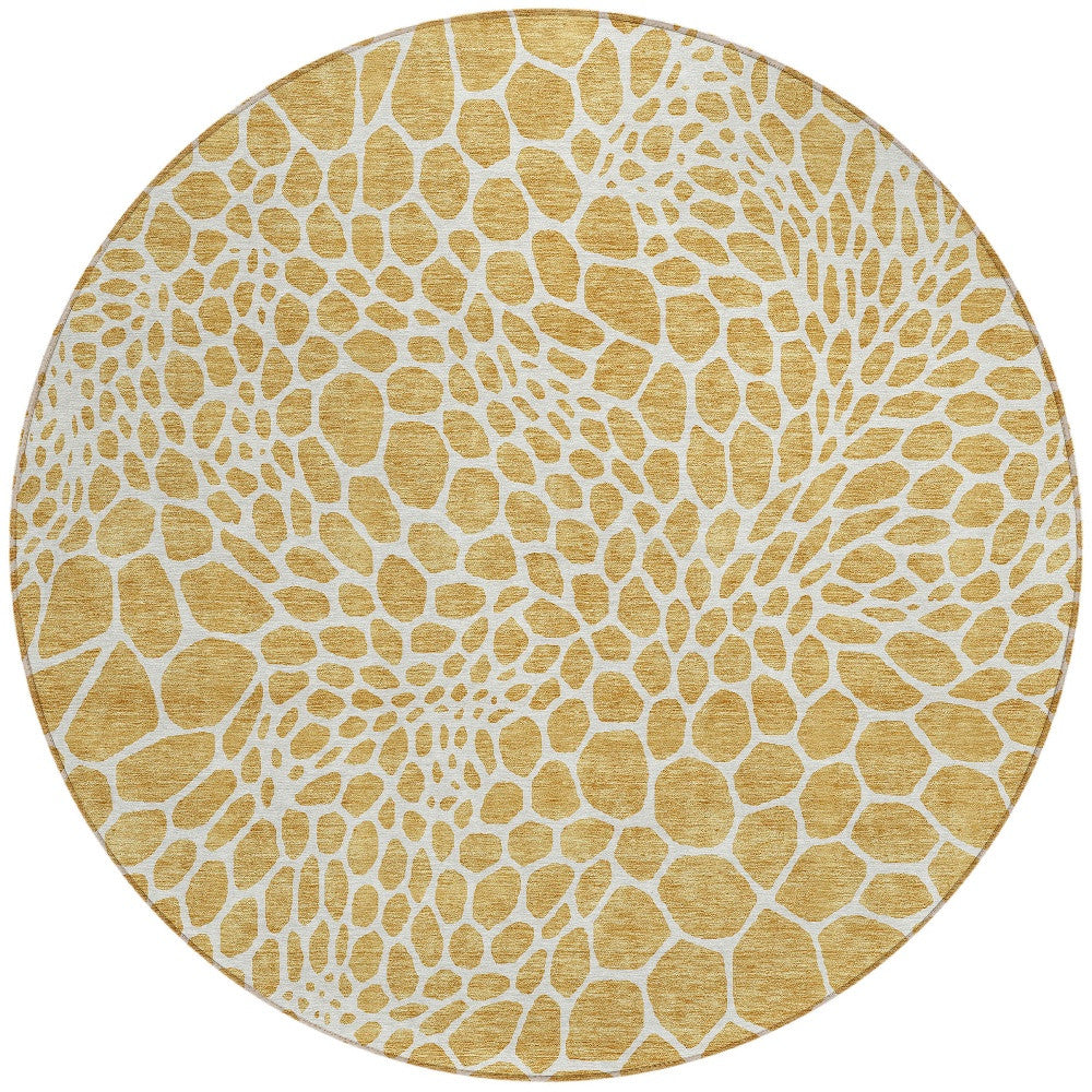 Tabselect Home Line 8' Gold And Ivory Round Geometric Washable Indoor Outdoor Area Rug