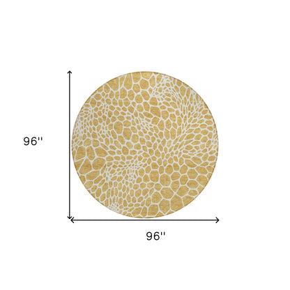 Tabselect Home Line 8' Gold And Ivory Round Geometric Washable Indoor Outdoor Area Rug