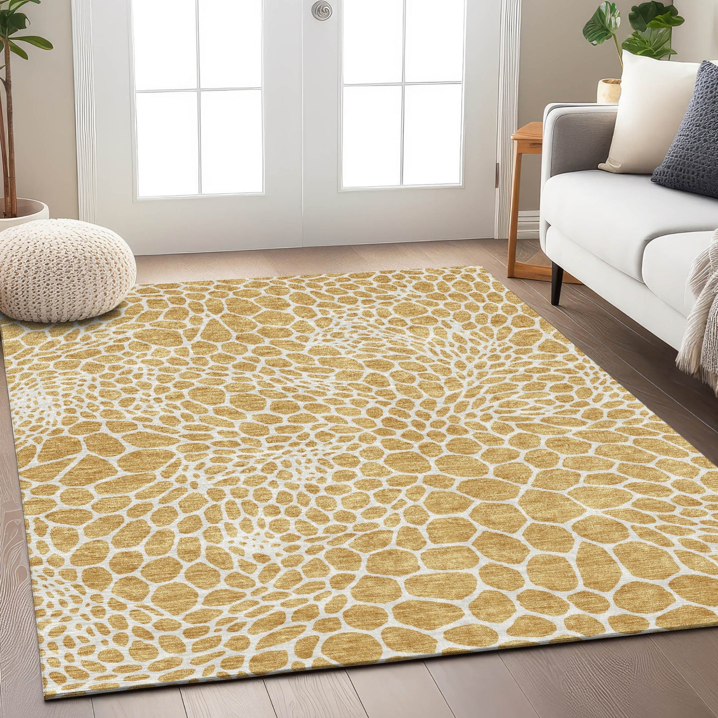Tabselect Home Line 8' X 10' Gold And Ivory Geometric Washable Indoor Outdoor Area Rug