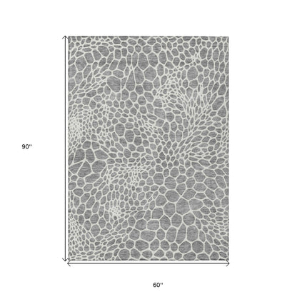 Tabselect Home Line 5' X 8' Gray And Ivory Geometric Washable Indoor Outdoor Area Rug