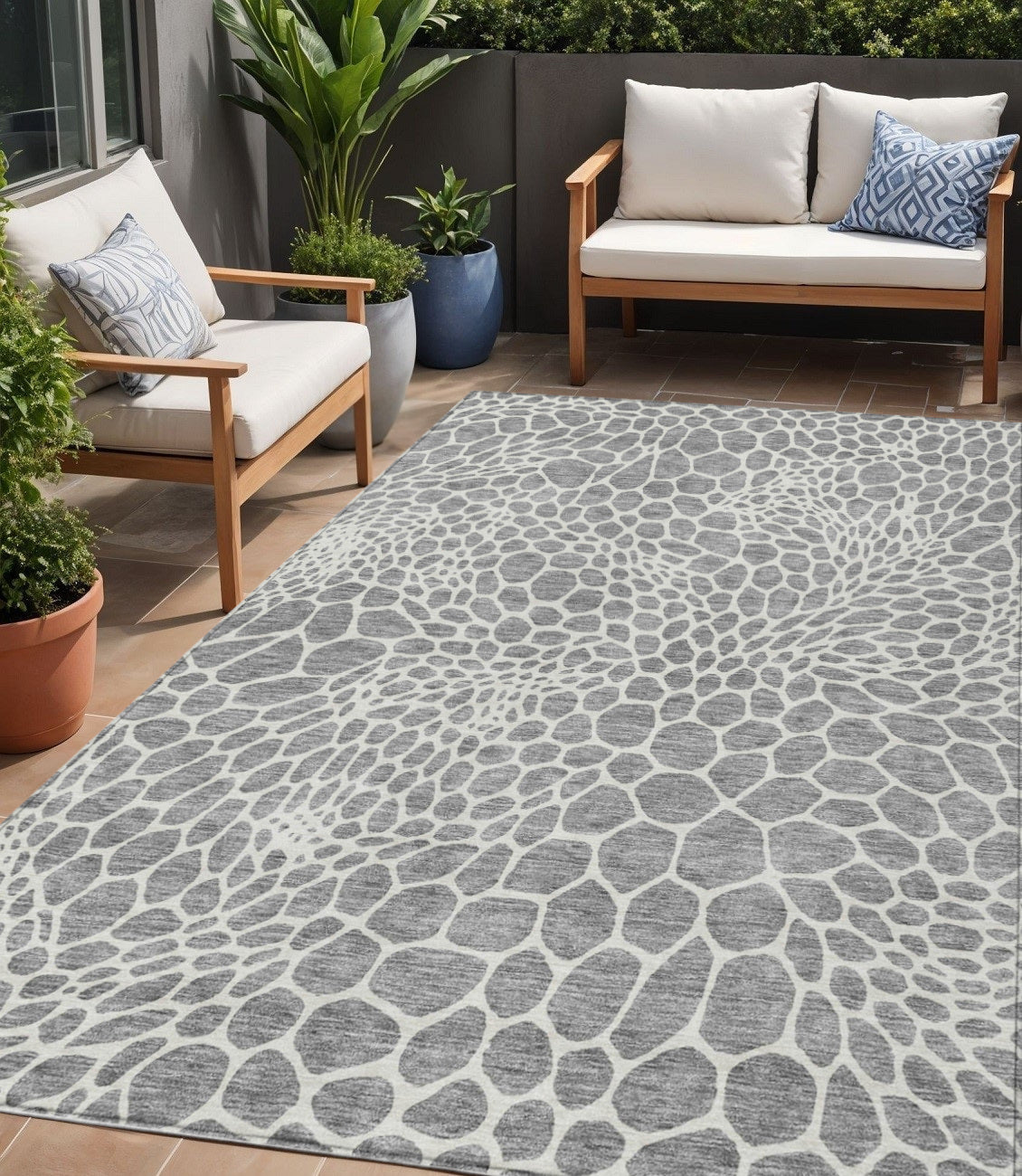 Tabselect Home Line 5' X 8' Gray And Ivory Geometric Washable Indoor Outdoor Area Rug