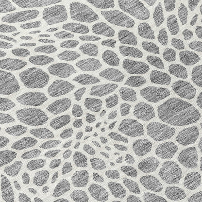 Tabselect Home Line 8' Gray And Ivory Round Geometric Washable Indoor Outdoor Area Rug