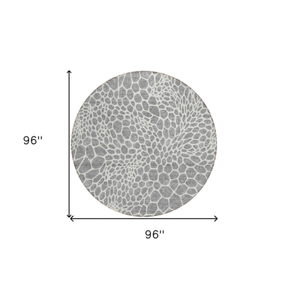 Tabselect Home Line 8' Gray And Ivory Round Geometric Washable Indoor Outdoor Area Rug