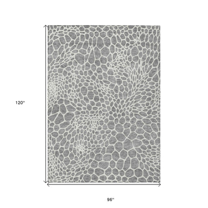 Tabselect Home Line 8' X 10' Gray And Ivory Geometric Washable Indoor Outdoor Area Rug