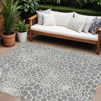 Tabselect Home Line 8' X 10' Gray And Ivory Geometric Washable Indoor Outdoor Area Rug