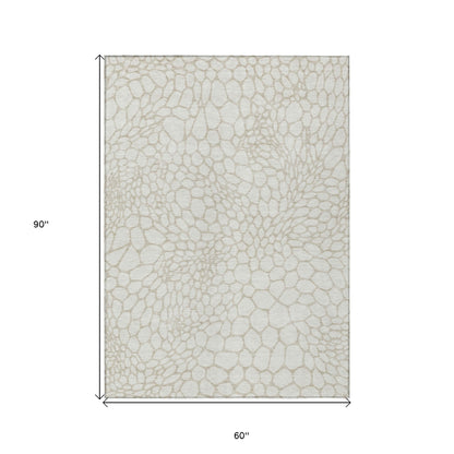 Tabselect Home Line 5' X 8' Ivory And Beige Geometric Washable Indoor Outdoor Area Rug