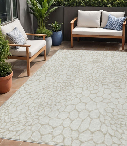 Tabselect Home Line 5' X 8' Ivory And Beige Geometric Washable Indoor Outdoor Area Rug