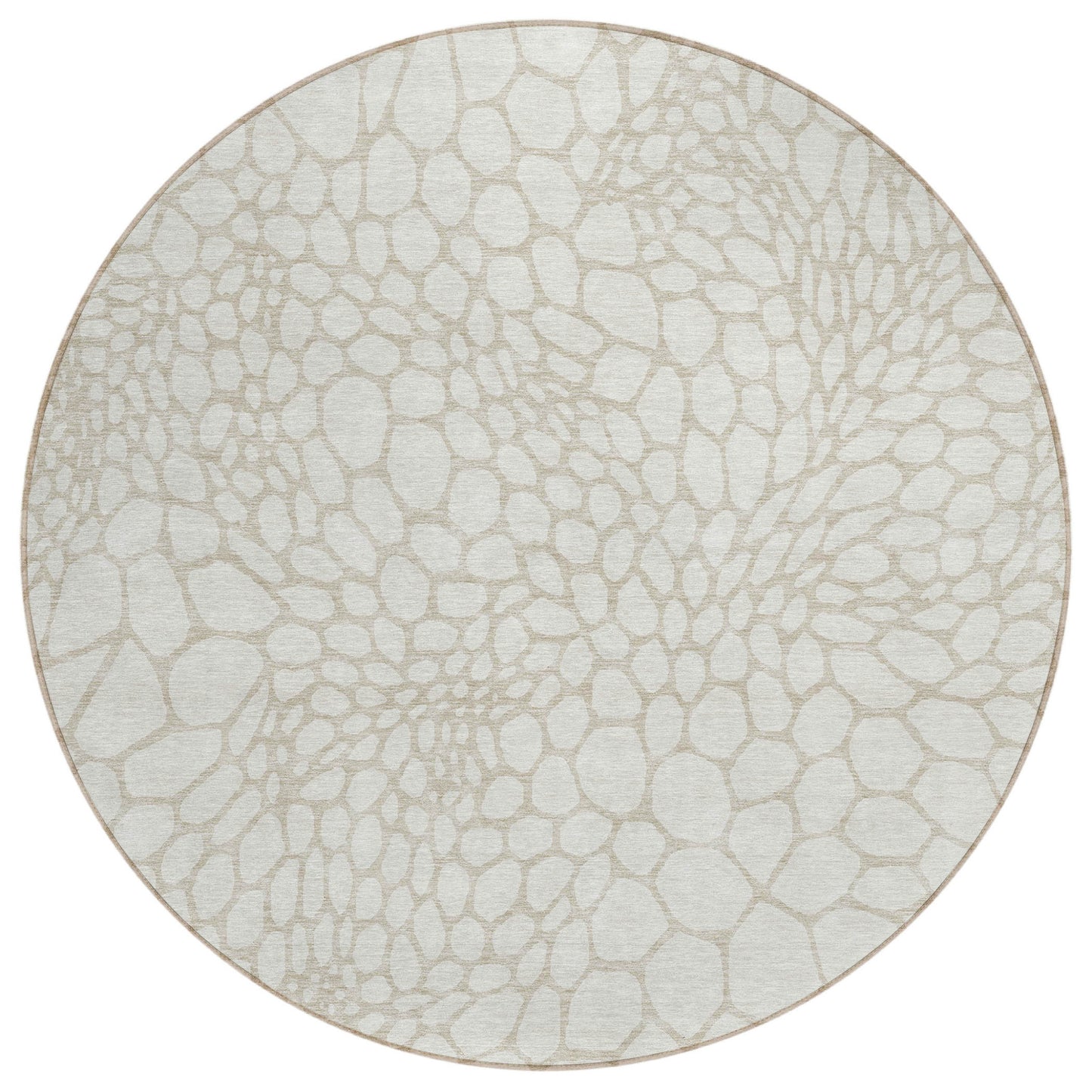 Tabselect Home Line 8' Ivory And Beige Round Geometric Washable Indoor Outdoor Area Rug