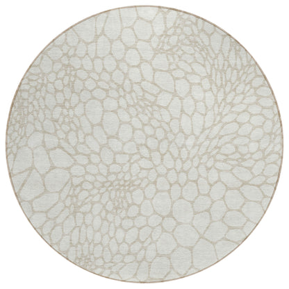 Tabselect Home Line 8' Ivory And Beige Round Geometric Washable Indoor Outdoor Area Rug